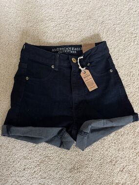 American Eagle Outfitters Dark Blue-Black High-Waist Rolled Hem Shorts